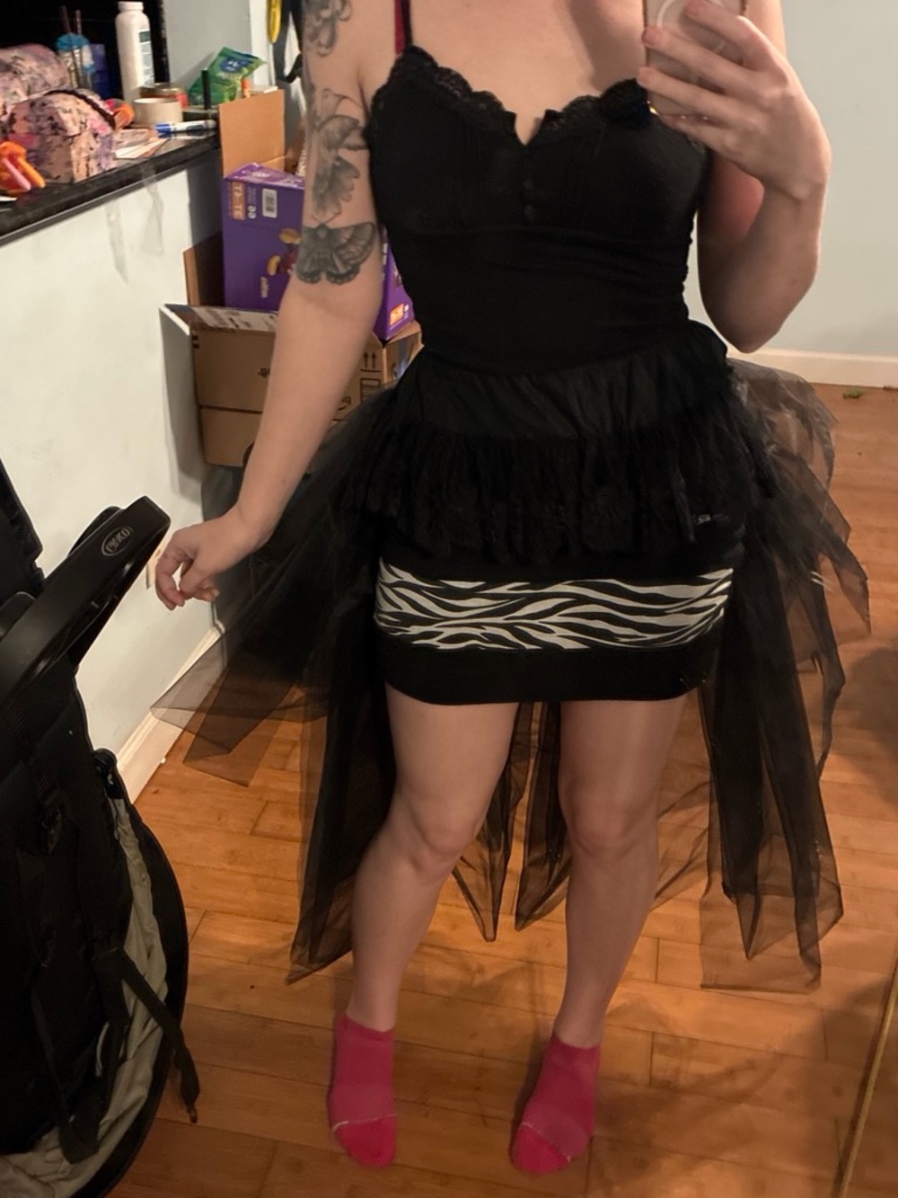 Leg Avenue Black Tulle High-Low Skirt with Zebra Band